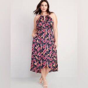 Defined Floral Halter Satin Maxi Dress for Women size S new without tags